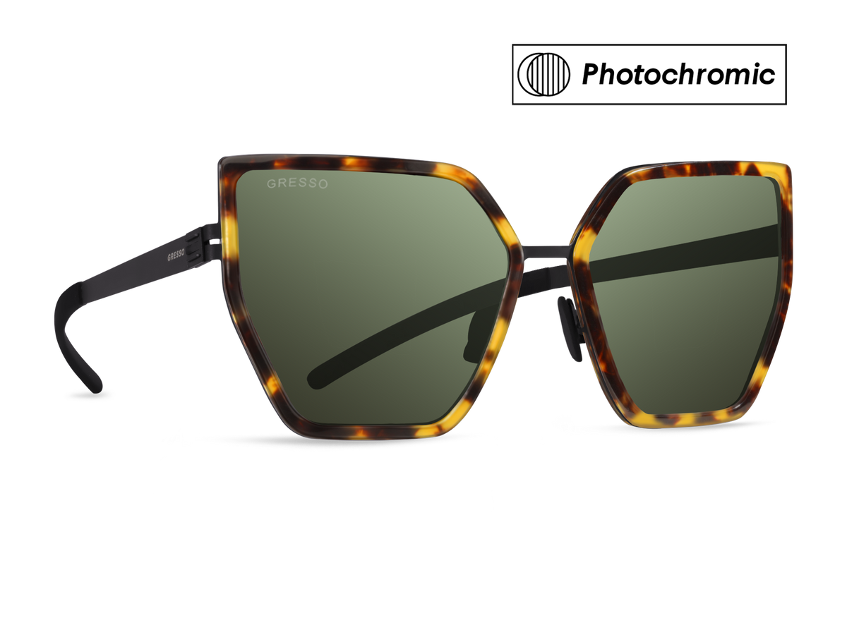 Titanium cat eye sunglasses for women GRESSO Alejandra with Zeiss photochromic green lenses #color_green-photochromic