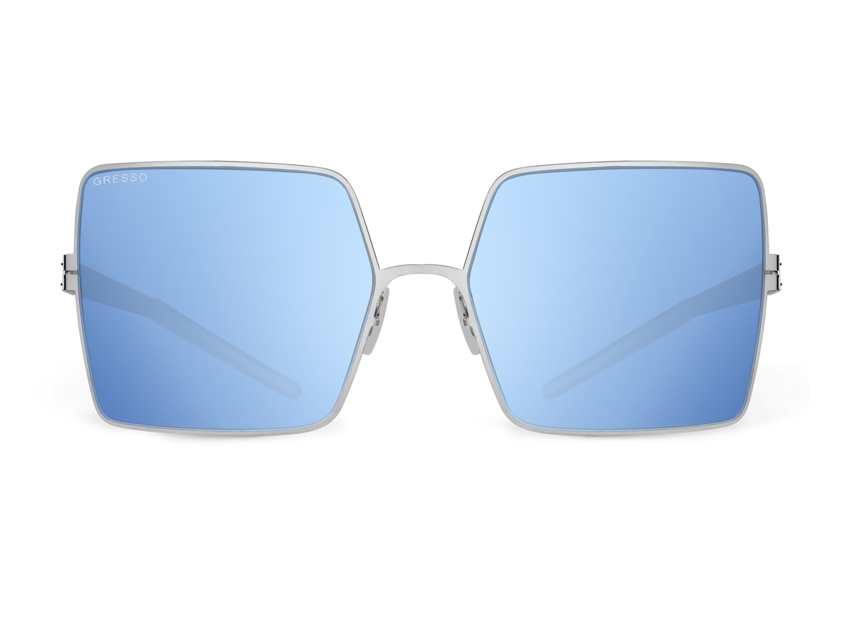 Titanium square sunglasses for women GRESSO Alexandria with Zeiss polarized blue lenses #color_blue-mirror