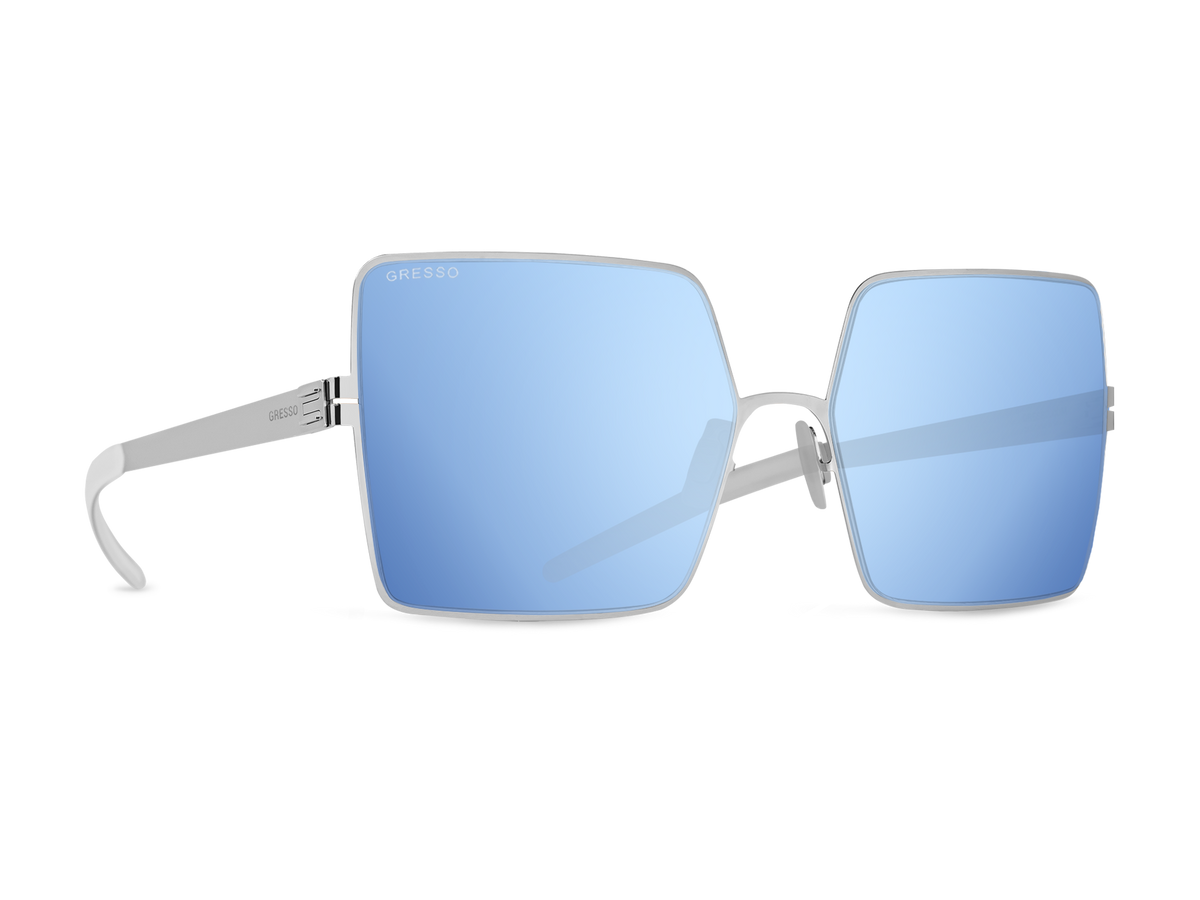 Titanium square sunglasses for women GRESSO Alexandria with Zeiss polarized blue lenses #color_blue-mirror