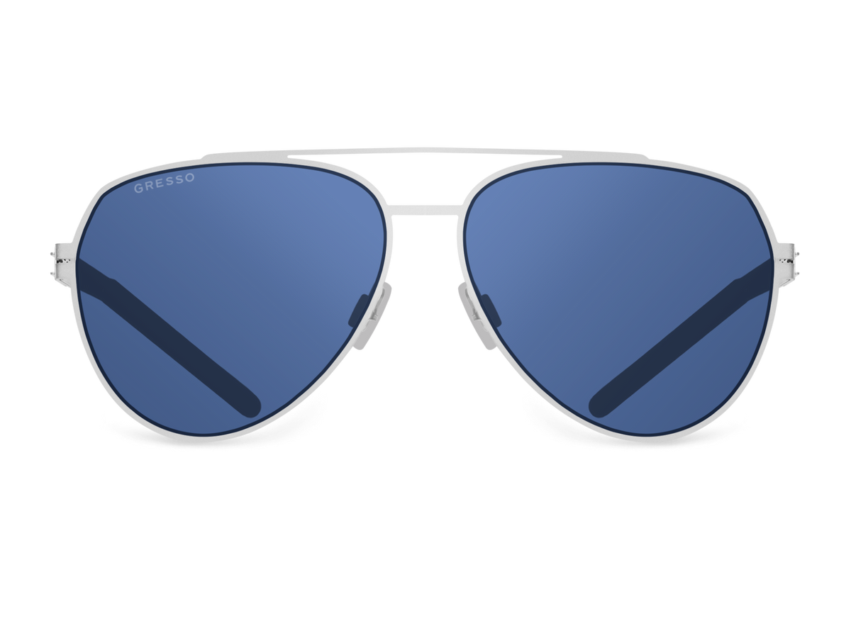 Titanium aviator sunglasses for men GRESSO Atlantis with Zeiss polarized blue lenses #color_blue-mono