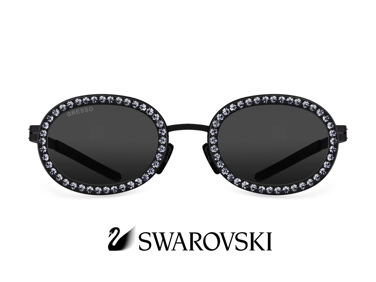 Titanium round sunglasses for women GRESSO Beyonce with Zeiss polarized grey lenses #color_grey-mono