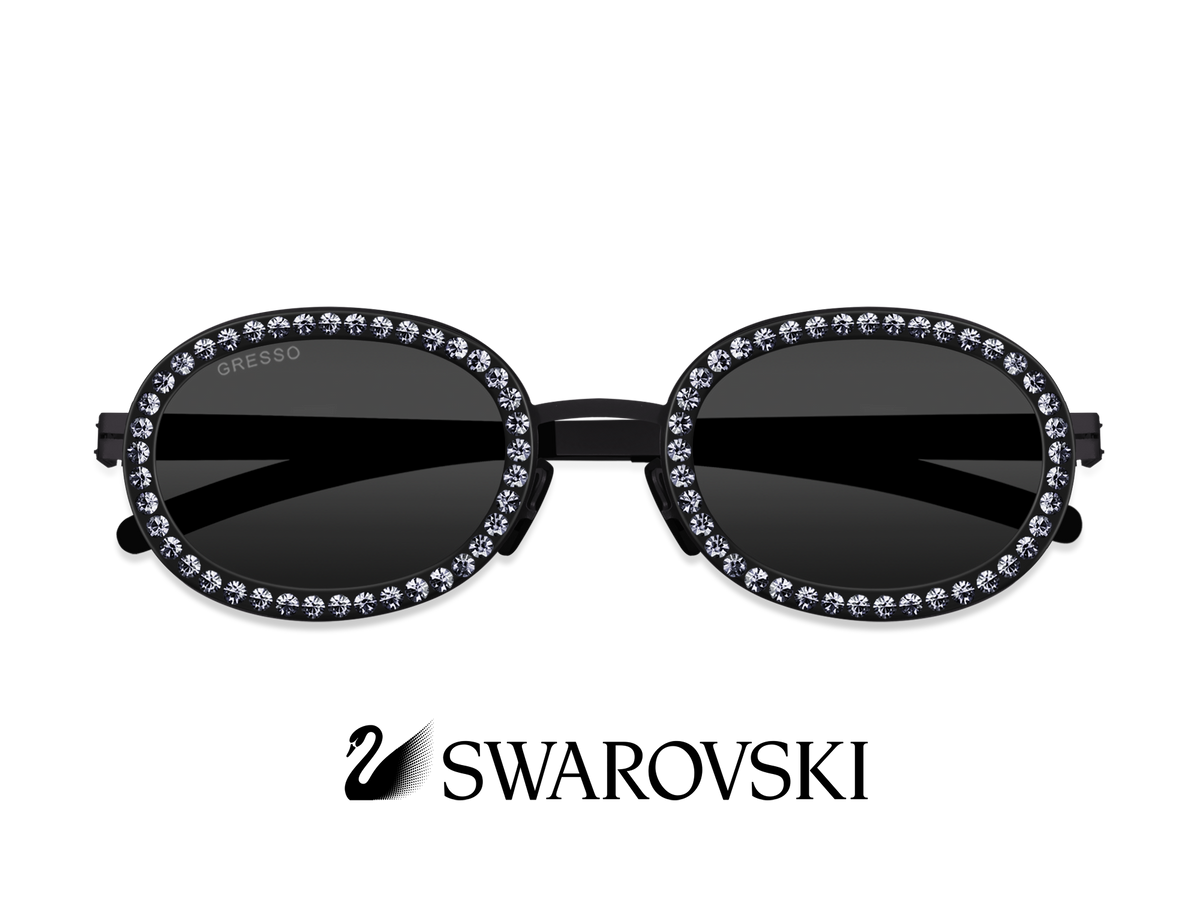 Titanium round sunglasses for women GRESSO Beyonce with Zeiss polarized grey lenses #color_grey-mono