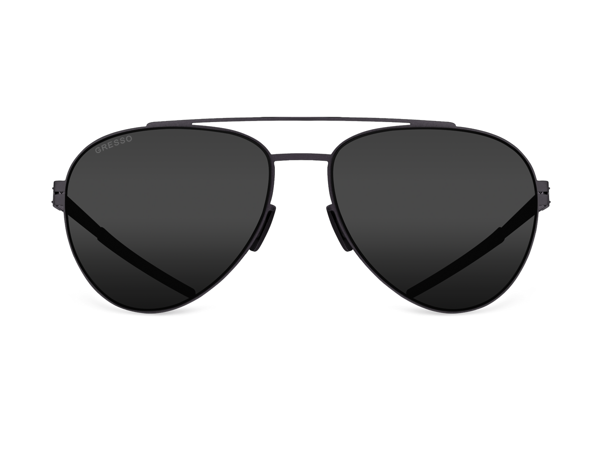 Titanium aviator sunglasses for men and women GRESSO California with Zeiss polarized grey lenses #color_grey-mono