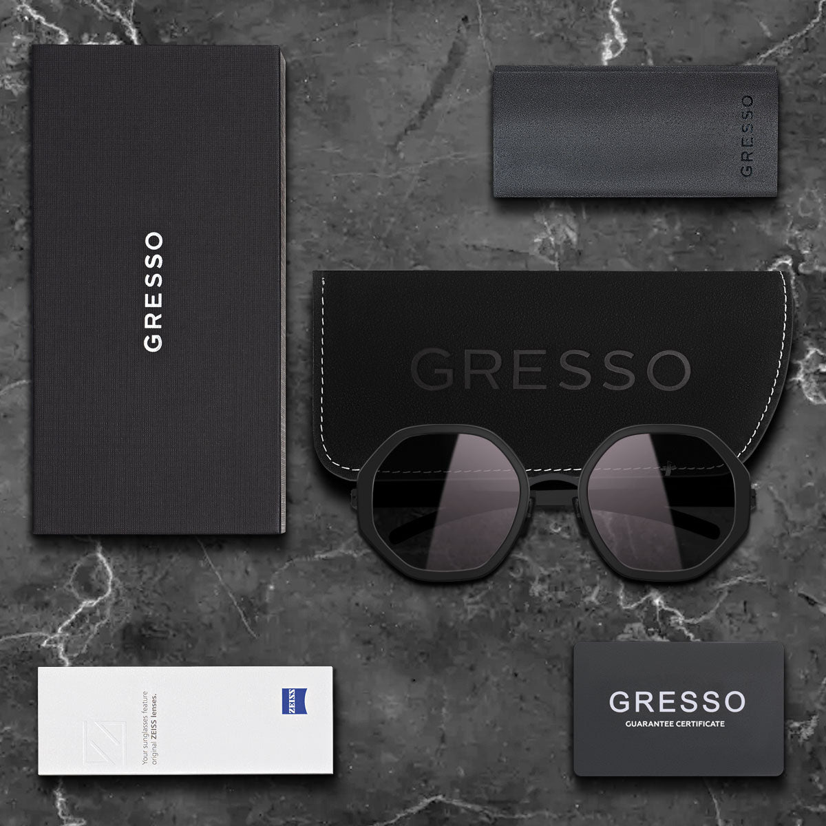 Titanium geometric sunglasses for women GRESSO Charlize with Zeiss polarized grey lenses
