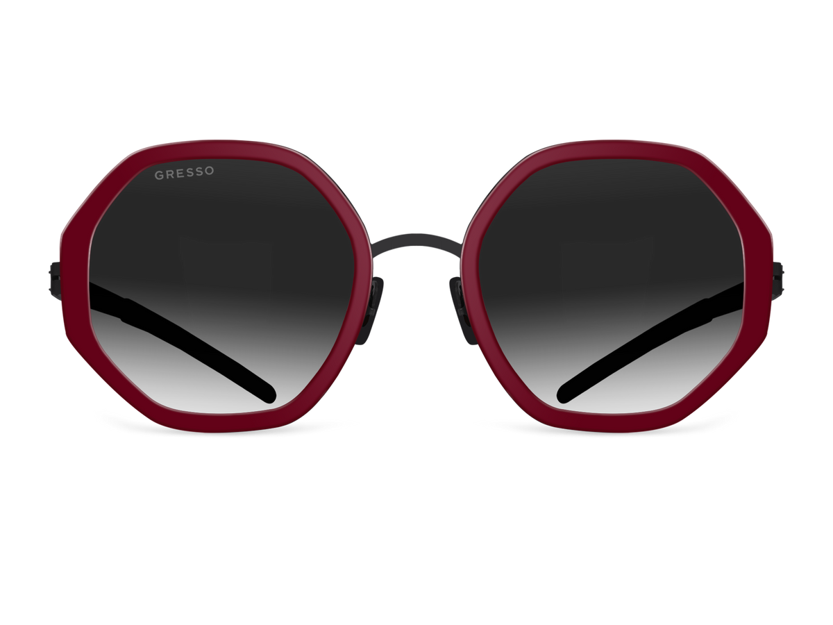 Titanium geometric sunglasses for women GRESSO Charlize with Zeiss polarized grey lenses #color_bordeaux