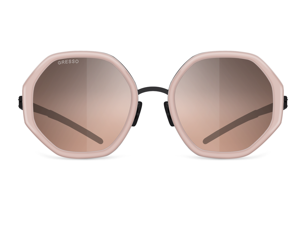 Titanium geometric sunglasses for women GRESSO Charlize with Zeiss polarized bronze lenses #color_caramel