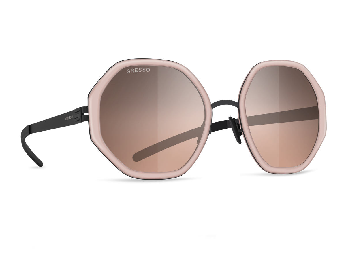 Titanium geometric sunglasses for women GRESSO Charlize with Zeiss polarized bronze lenses #color_caramel