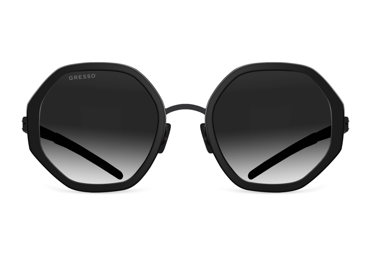 Titanium geometric sunglasses for women GRESSO Charlize with Zeiss polarized grey lenses #color_grey-gradient