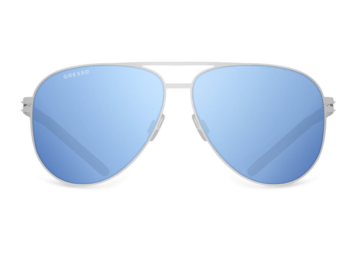 Titanium aviator sunglasses for men GRESSO Chelsea with Zeiss polarized blue lenses #color_blue-mirror