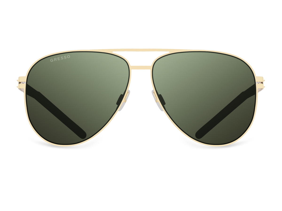 Titanium aviator sunglasses for men GRESSO Chelsea with Zeiss polarized green lenses #color_green-mono