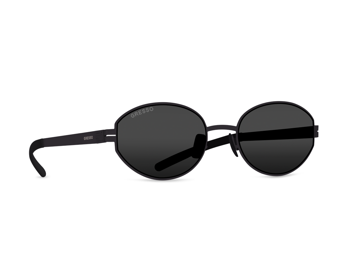 Titanium oval sunglasses for women GRESSO Corsica with Zeiss polarized grey lenses #color_grey-mono