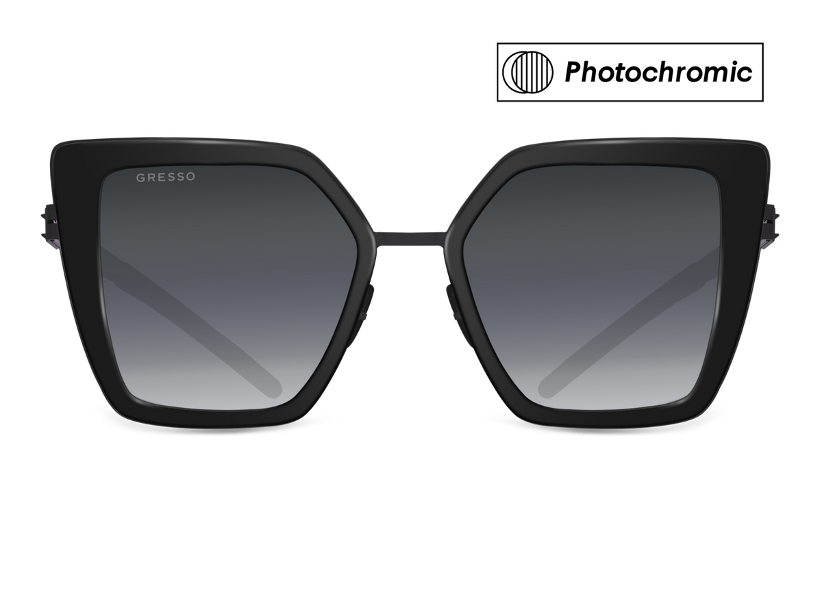 Titanium cat eye sunglasses for women GRESSO Del Mar with Zeiss photochromic grey lenses #color_grey―photochromic