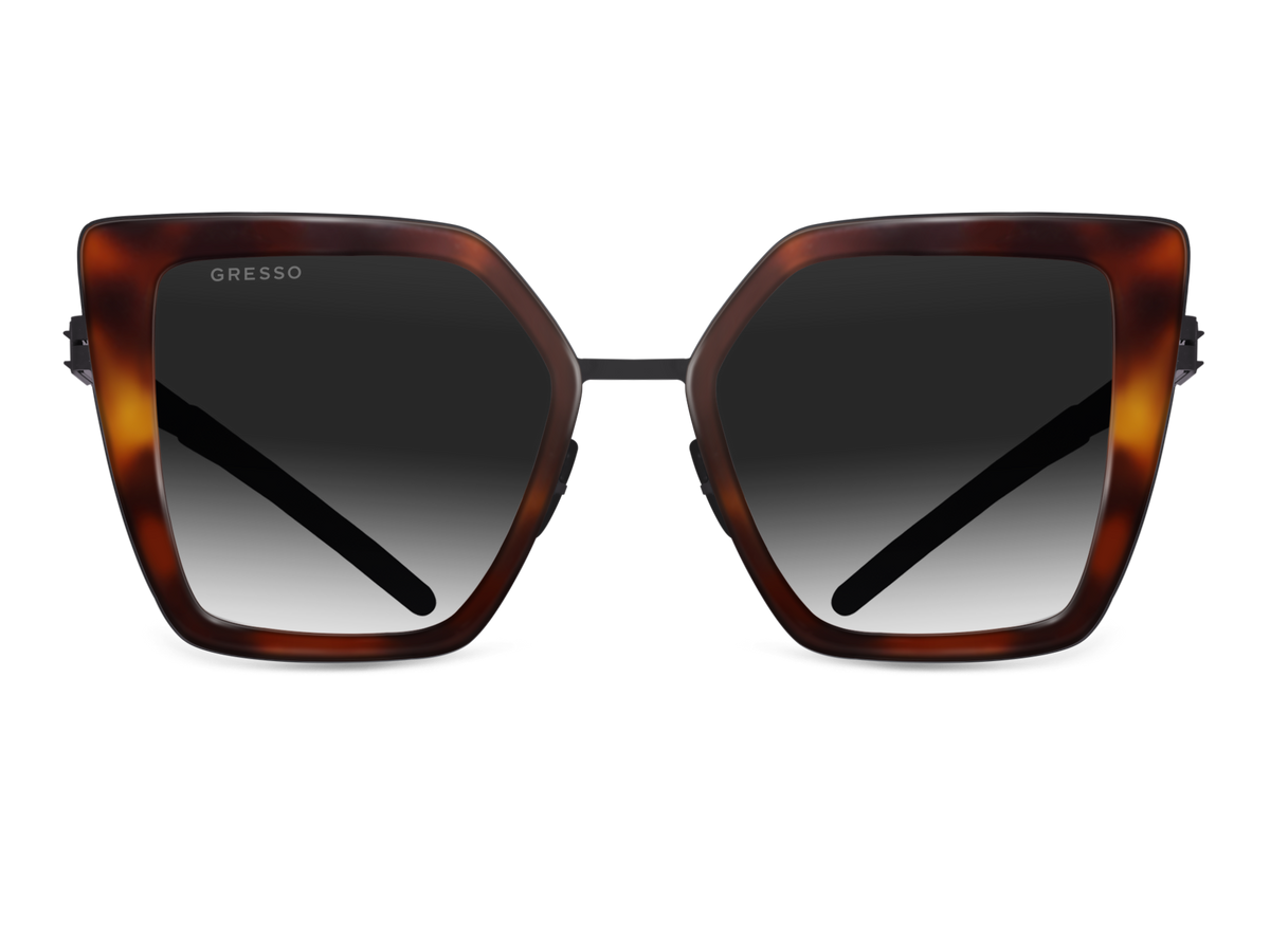 Titanium cat eye sunglasses for women GRESSO Del Mar with Zeiss polarized grey lenses #color_tortoise