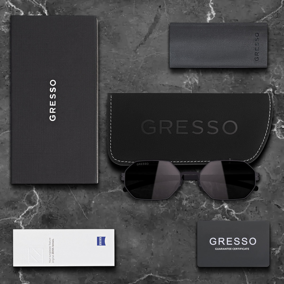 Titanium geometric sunglasses for men GRESSO Dubai with Zeiss polarized grey lenses