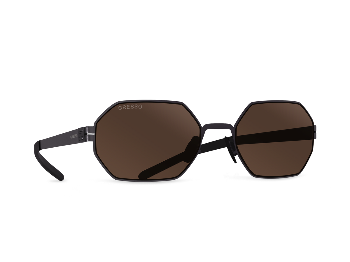 Titanium geometric sunglasses for men GRESSO Dubai with Zeiss polarized brown lenses #color_brown-mono