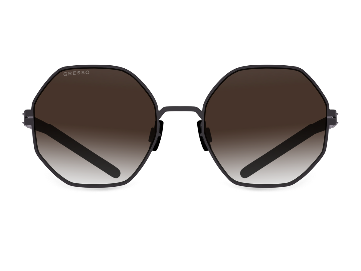 Titanium geometric sunglasses for women GRESSO Emeraldwith Zeiss polarized brown lenses #color_brown-gradient