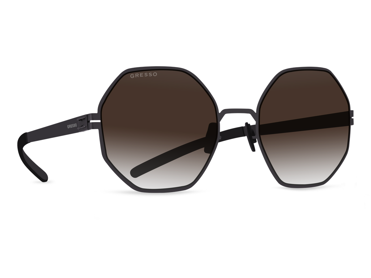 Titanium geometric sunglasses for women GRESSO Emeraldwith Zeiss polarized brown lenses #color_brown-gradient