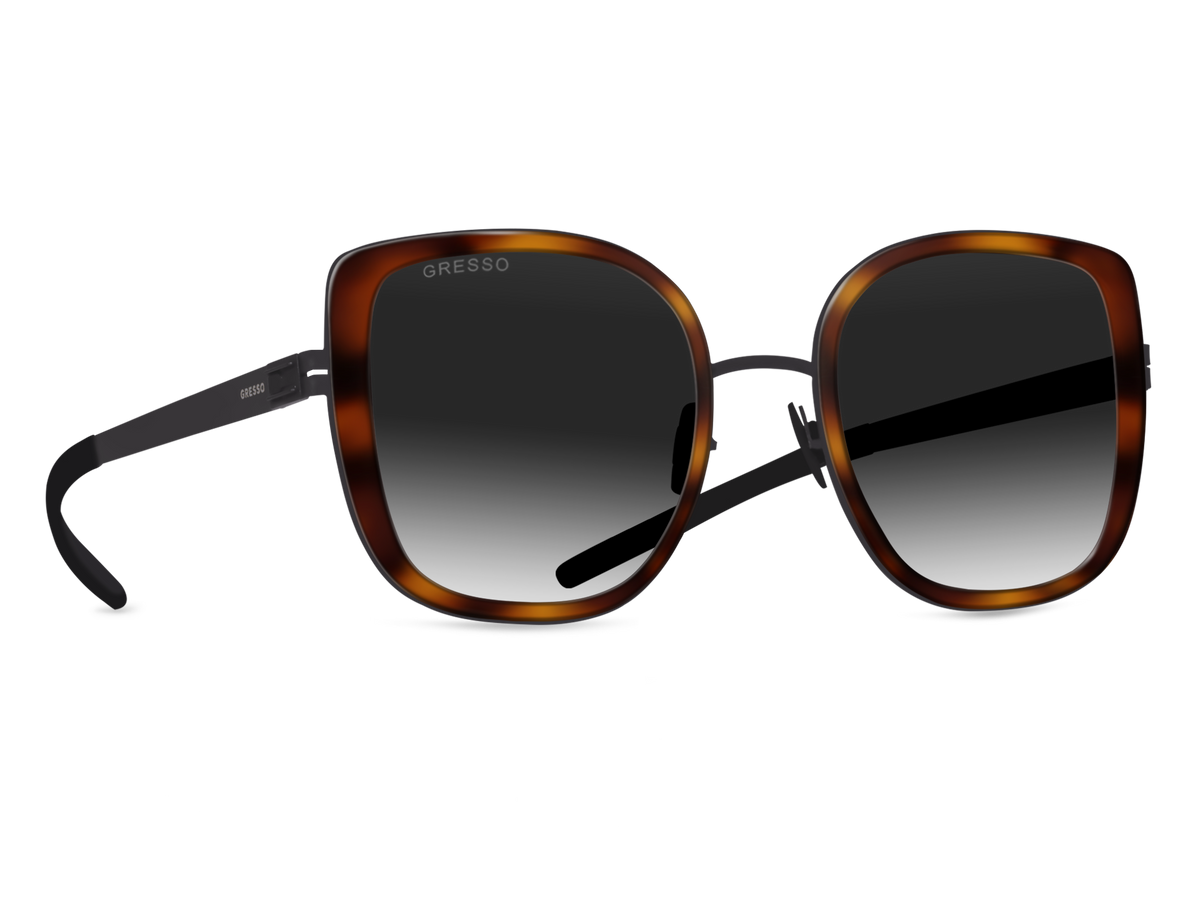 Titanium cat-eye sunglasses for women GRESSO Evita with Zeiss polarized grey lenses #color_tortoise