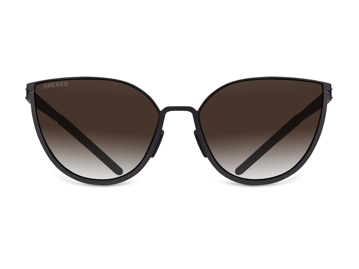 Titanium cat eye sunglasses for women GRESSO Faena with Zeiss polarized brown lenses #color_brown-gradient
