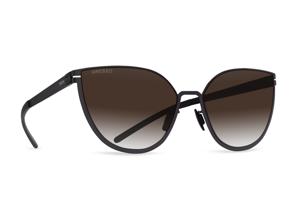 Titanium cat eye sunglasses for women GRESSO Faena with Zeiss polarized brown lenses #color_brown-gradient
