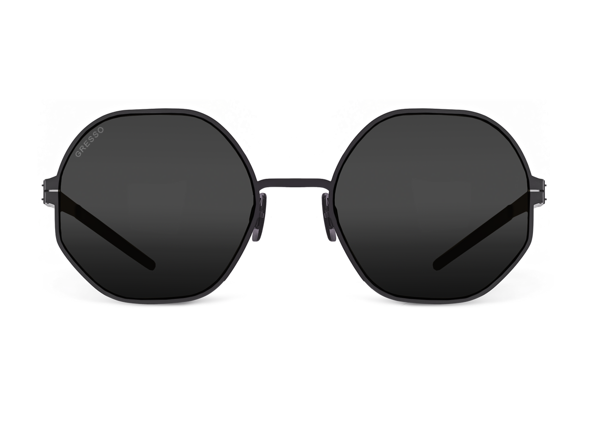 Titanium square sunglasses for women GRESSO Geneva with Zeiss polarized grey lenses #color_grey-mono