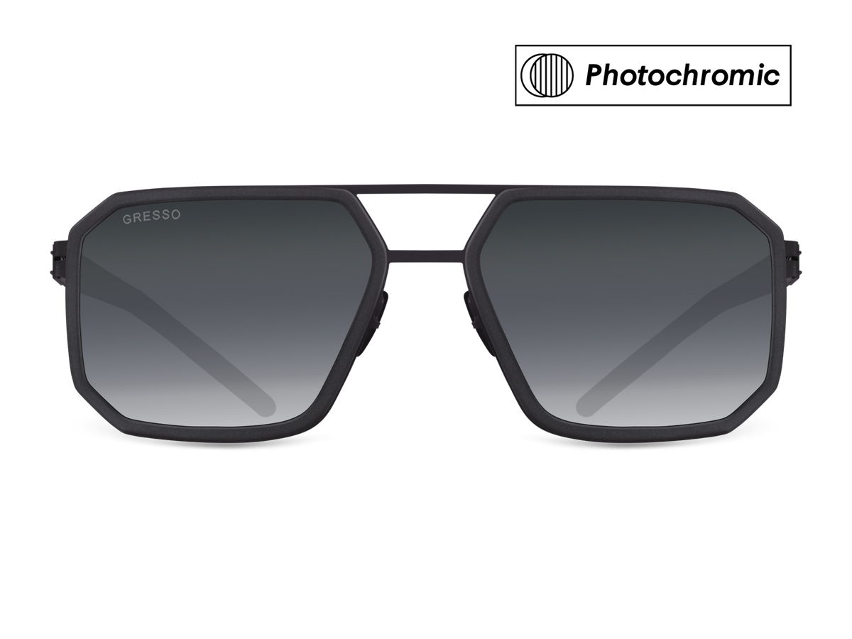 Titanium square sunglasses for men GRESSO Houston with Zeiss photochromic grey lenses #color_grey―photochromic