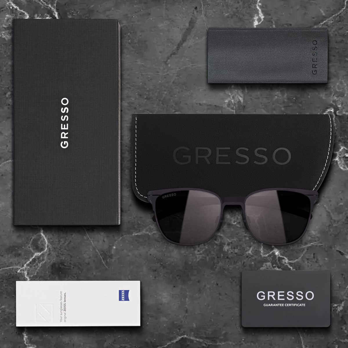 Titanium wayfarer sunglasses for men GRESSO Lancaster with Zeiss polarized grey lenses