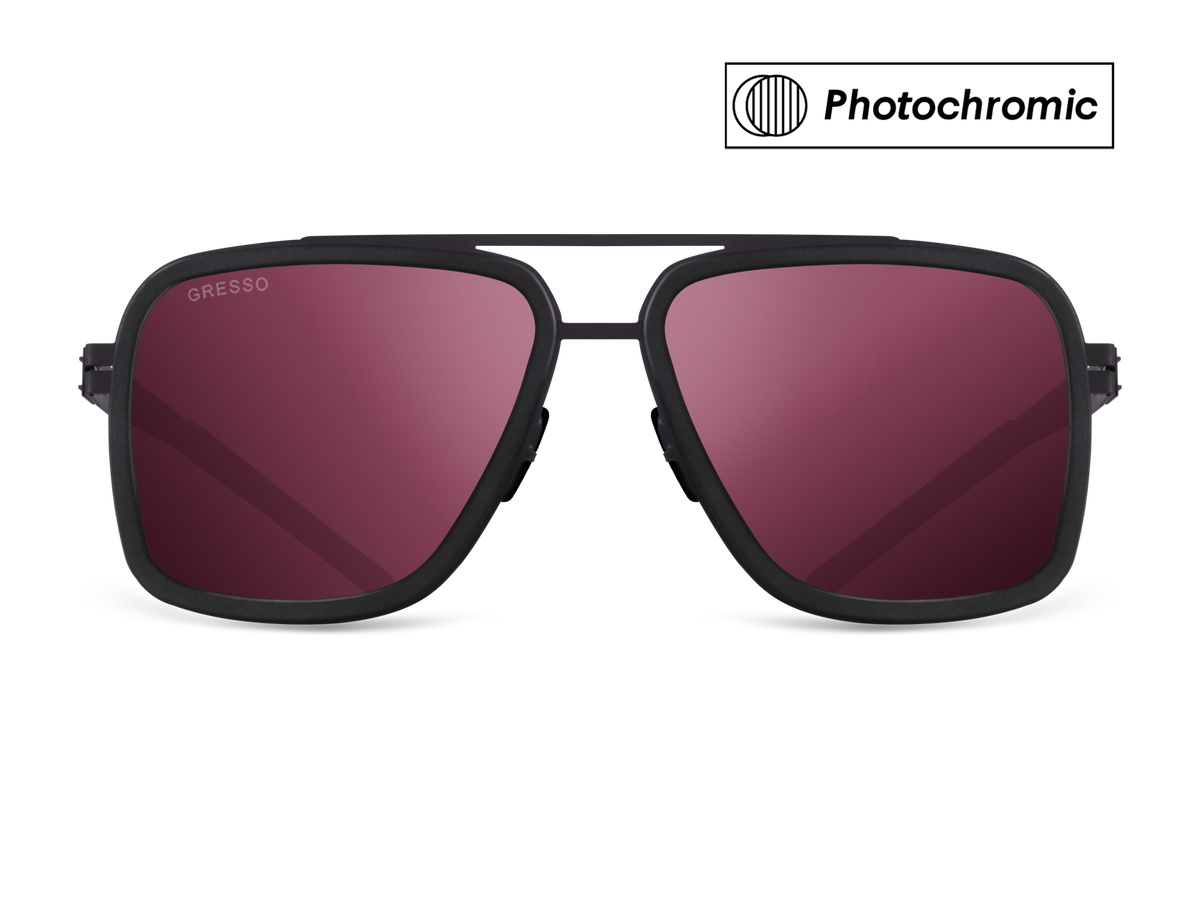 Titanium aviator sunglasses for men GRESSO London with Zeiss photochromic burgundy lenses #color_burgundy―photochromic