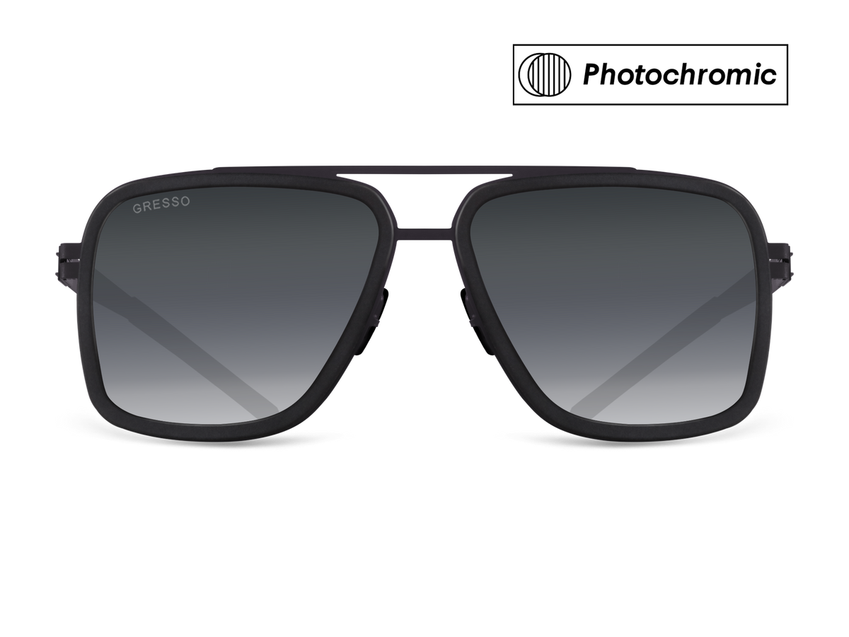 Titanium aviator sunglasses for men GRESSO London with Zeiss photochromic grey lenses #color_grey―photochromic