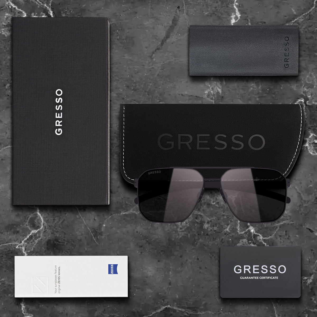 Titanium aviator sunglasses for men GRESSO Madison with Zeiss polarized grey lenses