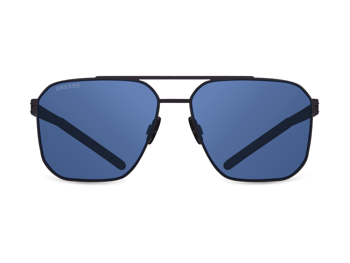 Titanium aviator sunglasses for men GRESSO Madison with Zeiss polarized blue lenses #color_blue-mono