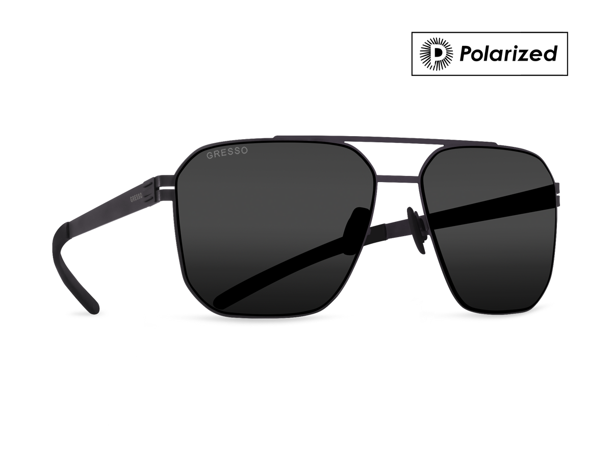 Titanium aviator sunglasses for men GRESSO Madison with Zeiss polarized grey lenses #color_grey-polarized