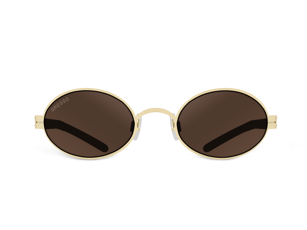Titanium oval sunglasses for men and women GRESSO Mykonos with Zeiss polarized brown lenses #color_brown-mono