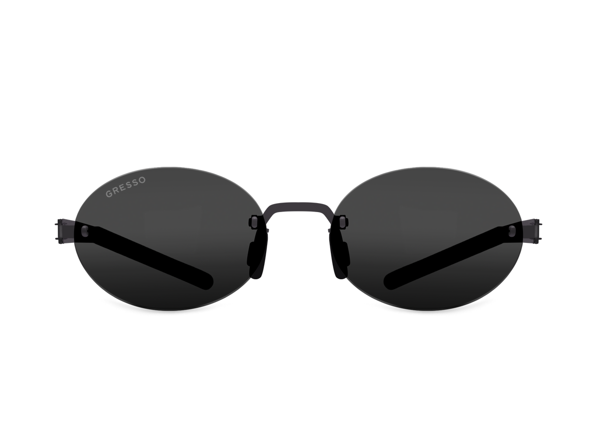Titanium rimless sunglasses for men and women GRESSO Palo Alto with Zeiss polarized grey lenses #color_grey-mono
