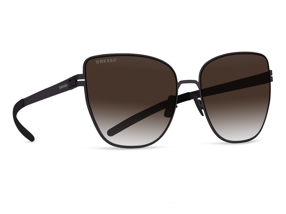 Titanium cat eye sunglasses for women GRESSO Ravenna with Zeiss polarized brown lenses #color_brown-gradient