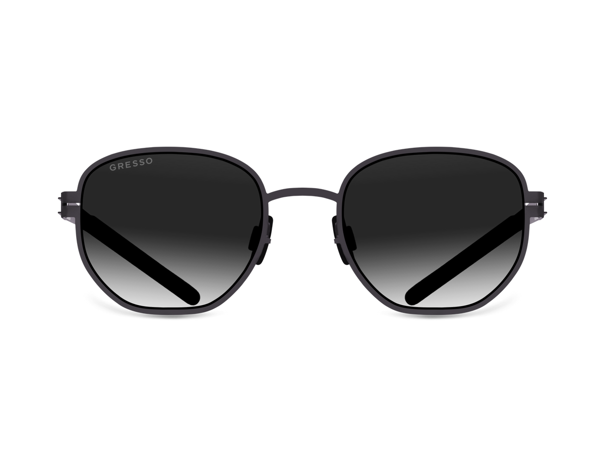 Titanium round sunglasses for men GRESSO Santa Fe with Zeiss polarized grey lenses #color_grey-gradient
