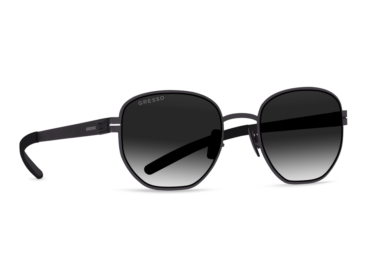 Titanium round sunglasses for men GRESSO Santa Fe with Zeiss polarized grey lenses #color_grey-gradient