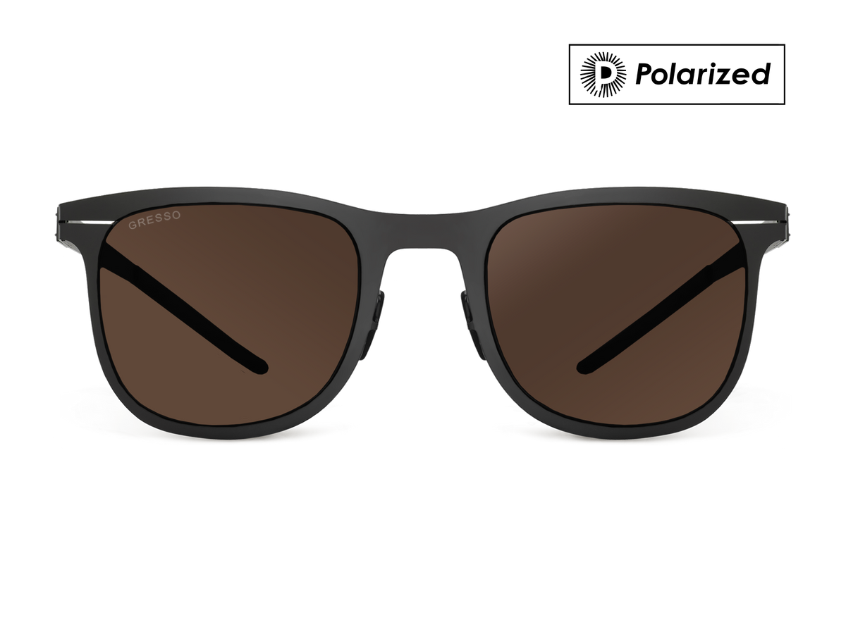 Titanium wayfarer sunglasses for men GRESSO Berkeley with Zeiss polarized brown lenses #color_brown-polarized