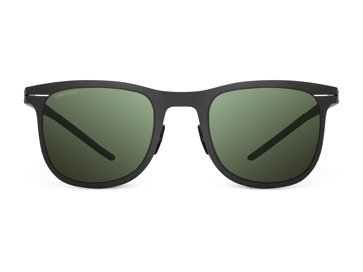 Titanium wayfarer sunglasses for men GRESSO Berkeley with Zeiss polarized green lenses #color_green-mono