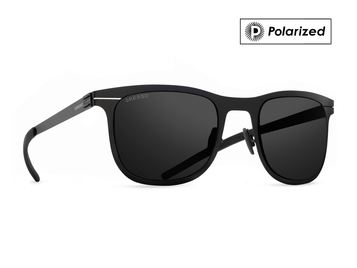 Titanium wayfarer sunglasses for men GRESSO Berkeley with Zeiss polarized grey lenses #color_grey-polarized