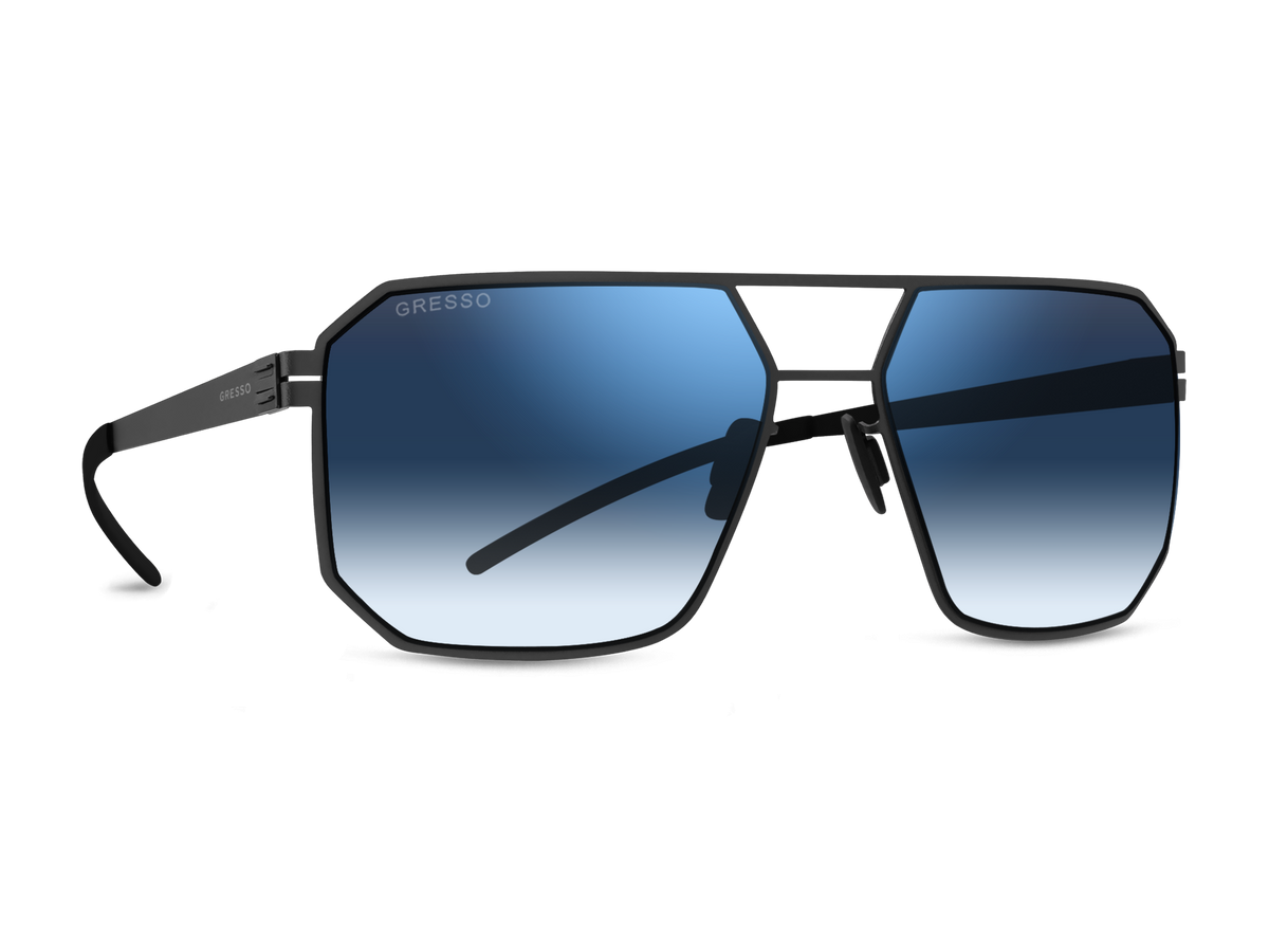 Titanium wayfarer sunglasses for men GRESSO Berlin with Zeiss polarized blue lenses #color_blue-gradient