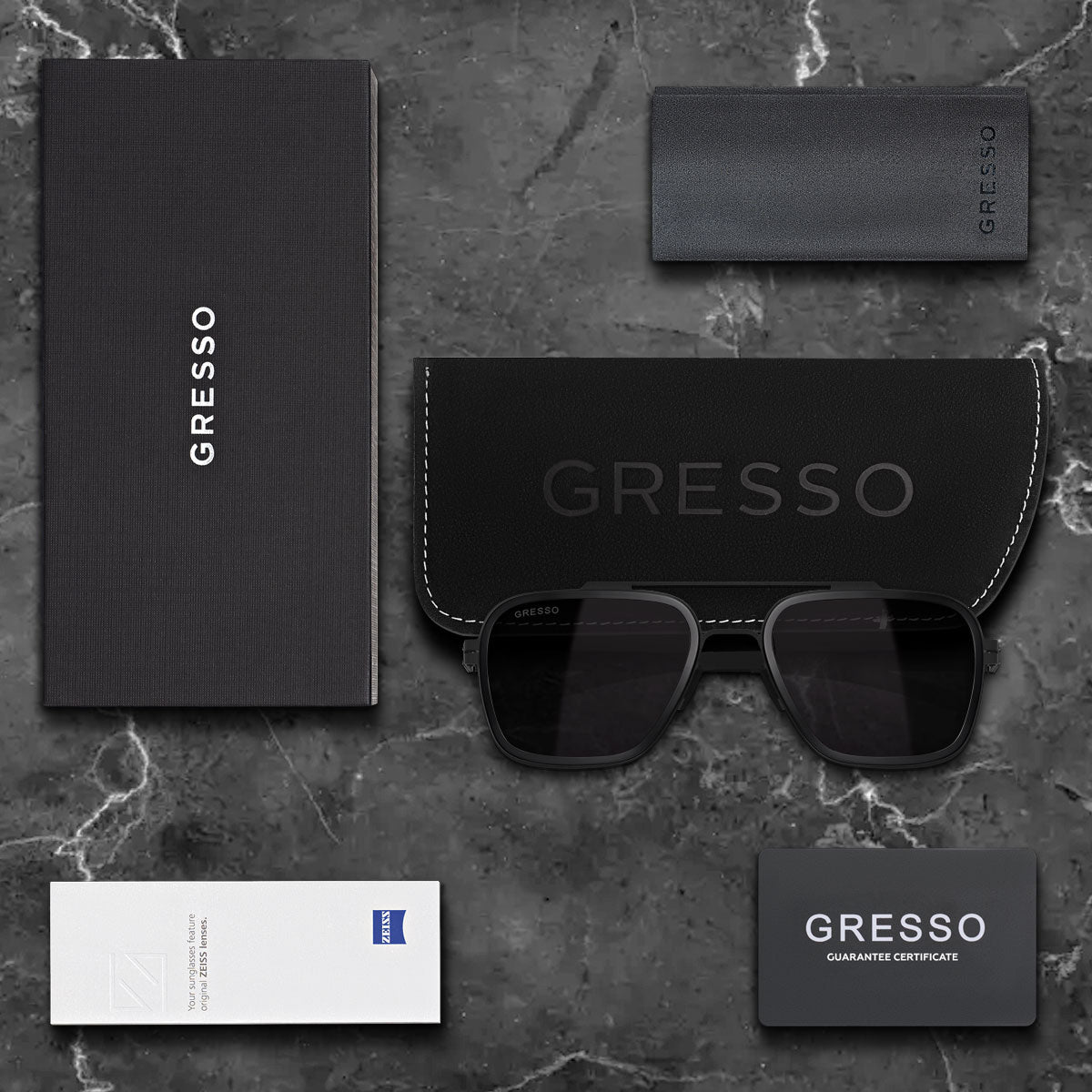 Titanium aviator sunglasses for men GRESSO Boston with Zeiss polarized grey lenses