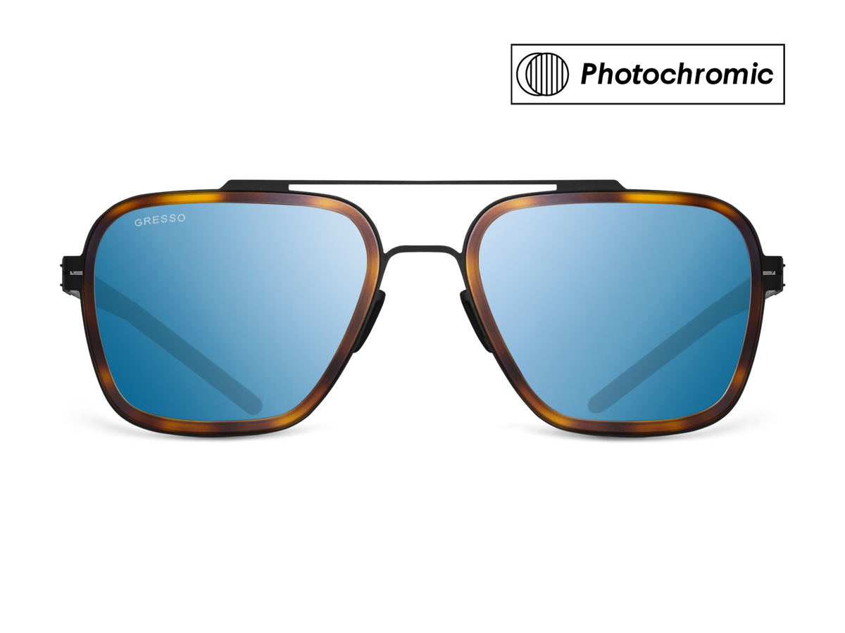 Titanium aviator sunglasses for men GRESSO Boston with Zeiss photochromic blue lenses #color_blue-photochromic