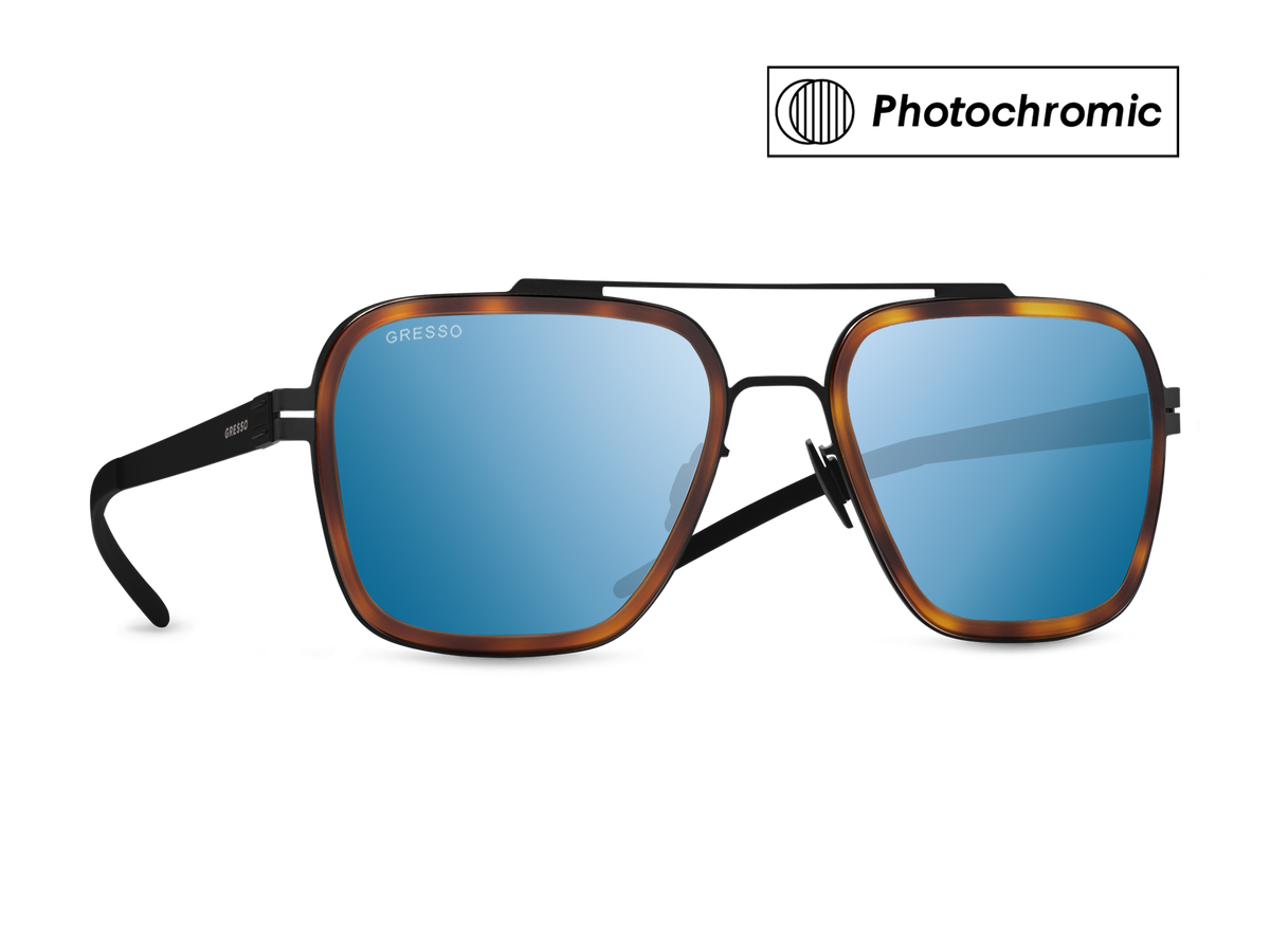 Titanium aviator sunglasses for men GRESSO Boston with Zeiss photochromic blue lenses #color_blue-photochromic