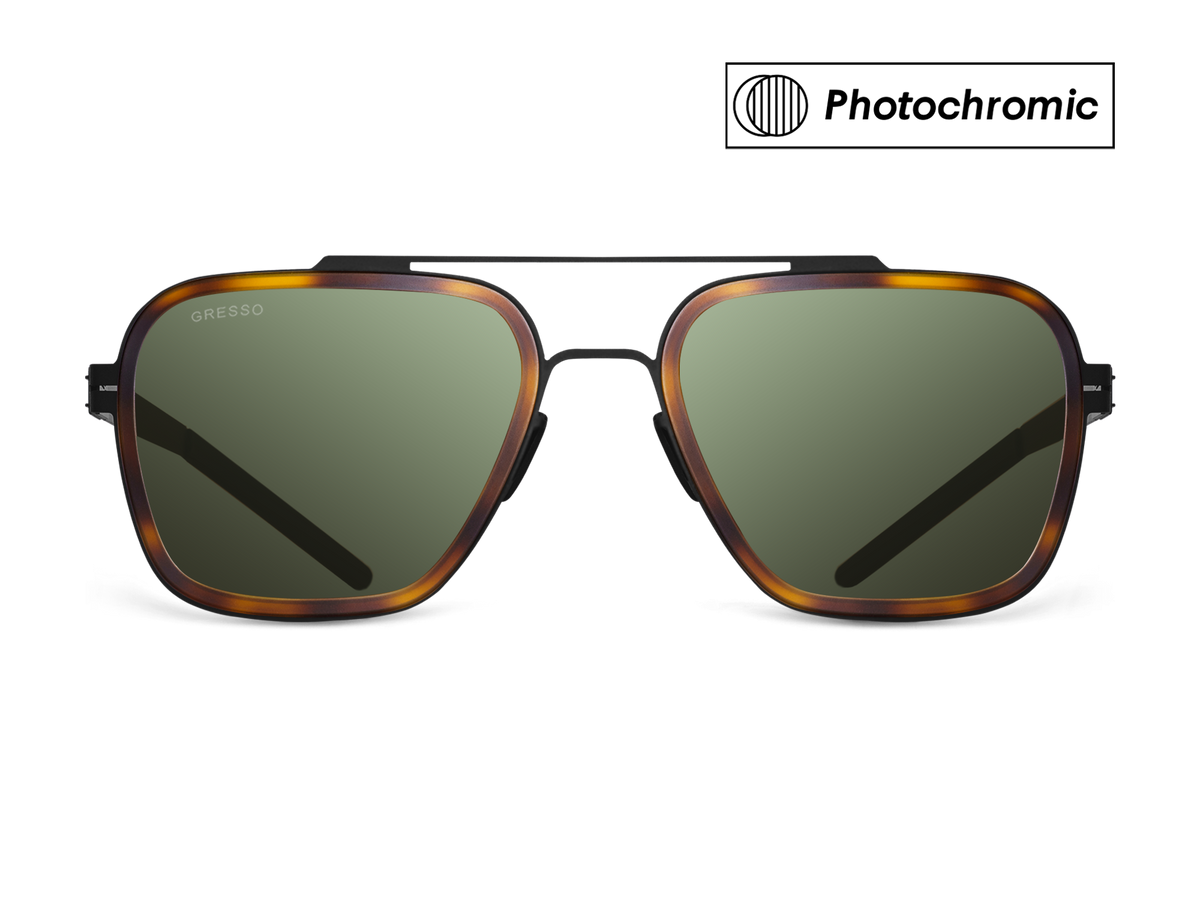 Titanium aviator sunglasses for men GRESSO Boston with Zeiss photochromic green lenses #color_green-photochromic