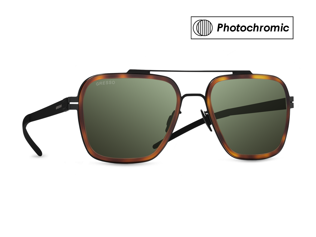 Titanium aviator sunglasses for men GRESSO Boston with Zeiss photochromic green lenses #color_green-photochromic