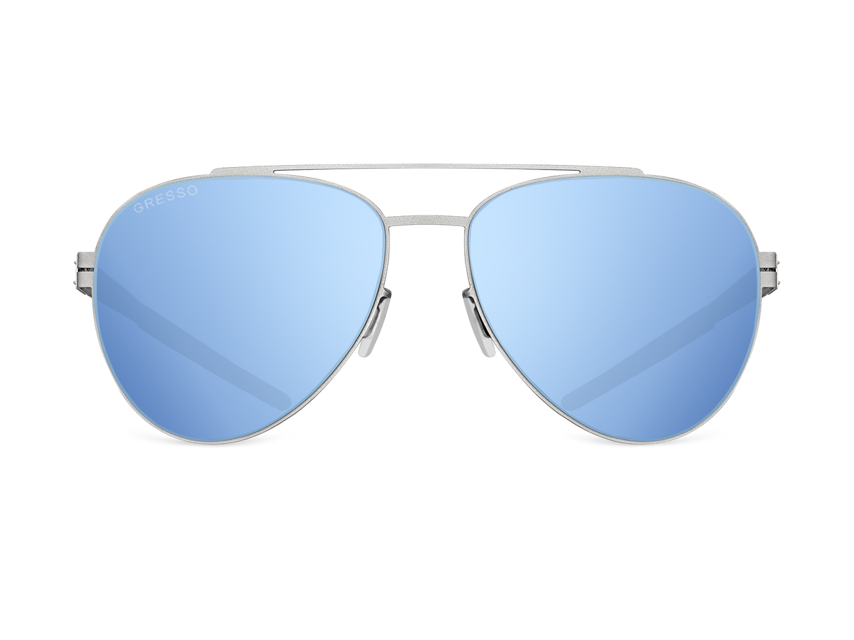 Titanium aviator sunglasses for men and women GRESSO California with Zeiss polarized blue lenses #color_blue-mirror