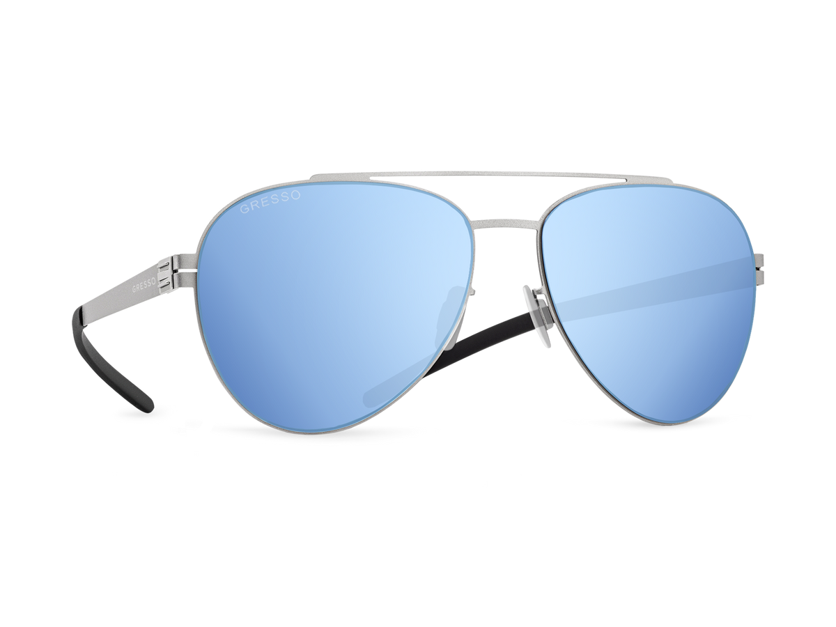 Titanium aviator sunglasses for men and women GRESSO California with Zeiss polarized blue lenses #color_blue-mirror