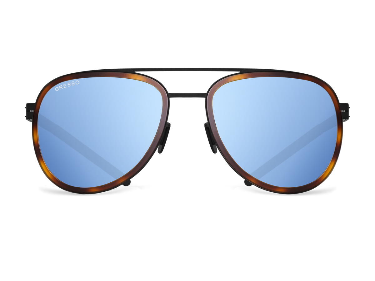 Titanium aviator sunglasses for men GRESSO Falcon with Zeiss polarized blue mirror lenses #color_blue-mirror