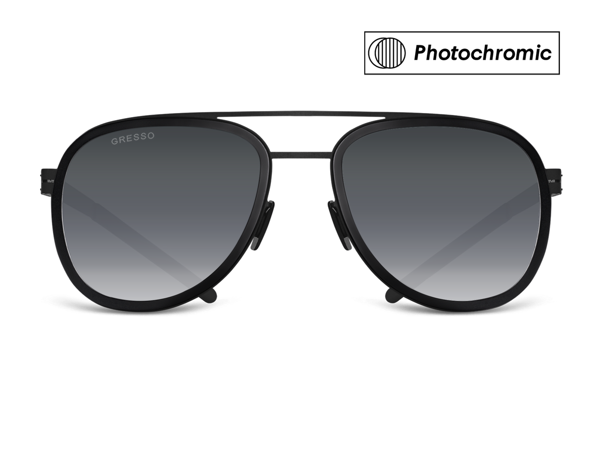 Titanium aviator sunglasses for men GRESSO Falcon with Zeiss photochromic grey lenses #color_grey―photochromic